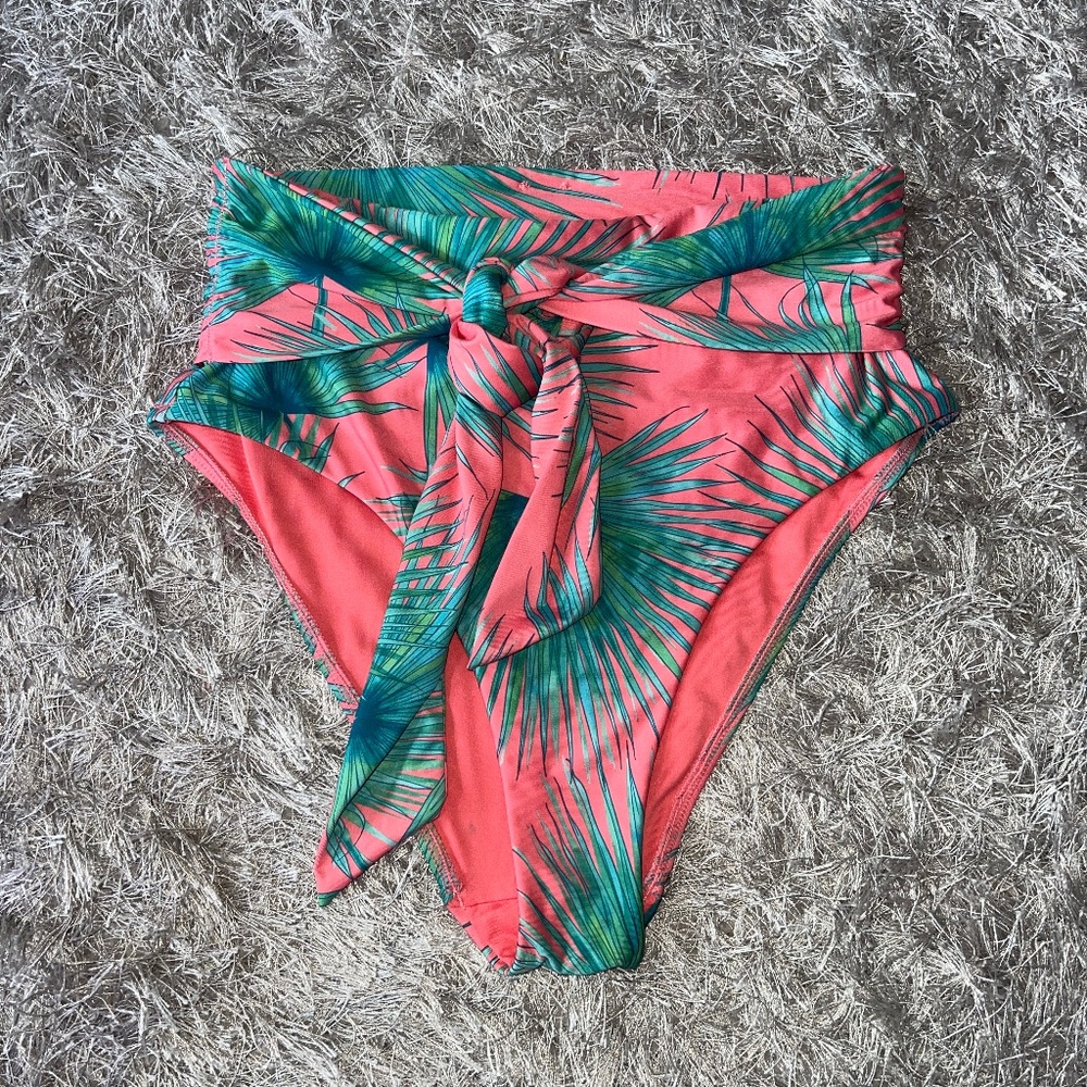 Victoria Secret Coral & Green Palm / Tropical High Waist Bikini Bottom Size Smal